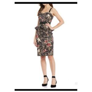 Antonio Melani Seraphina Floral Peplum Dress Black Multicolor Sweetheart Necklin